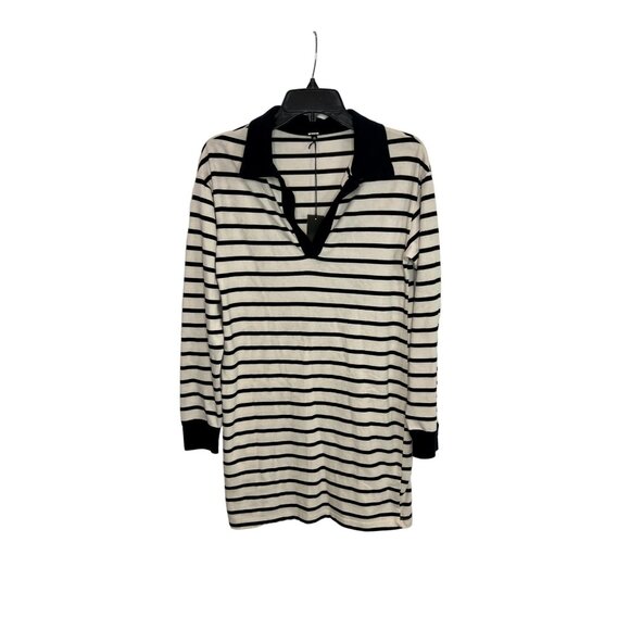 Monrow Striped Long Sleeve Polo Collar Mini Dress NWT - Size XS - Picture 2 of 6